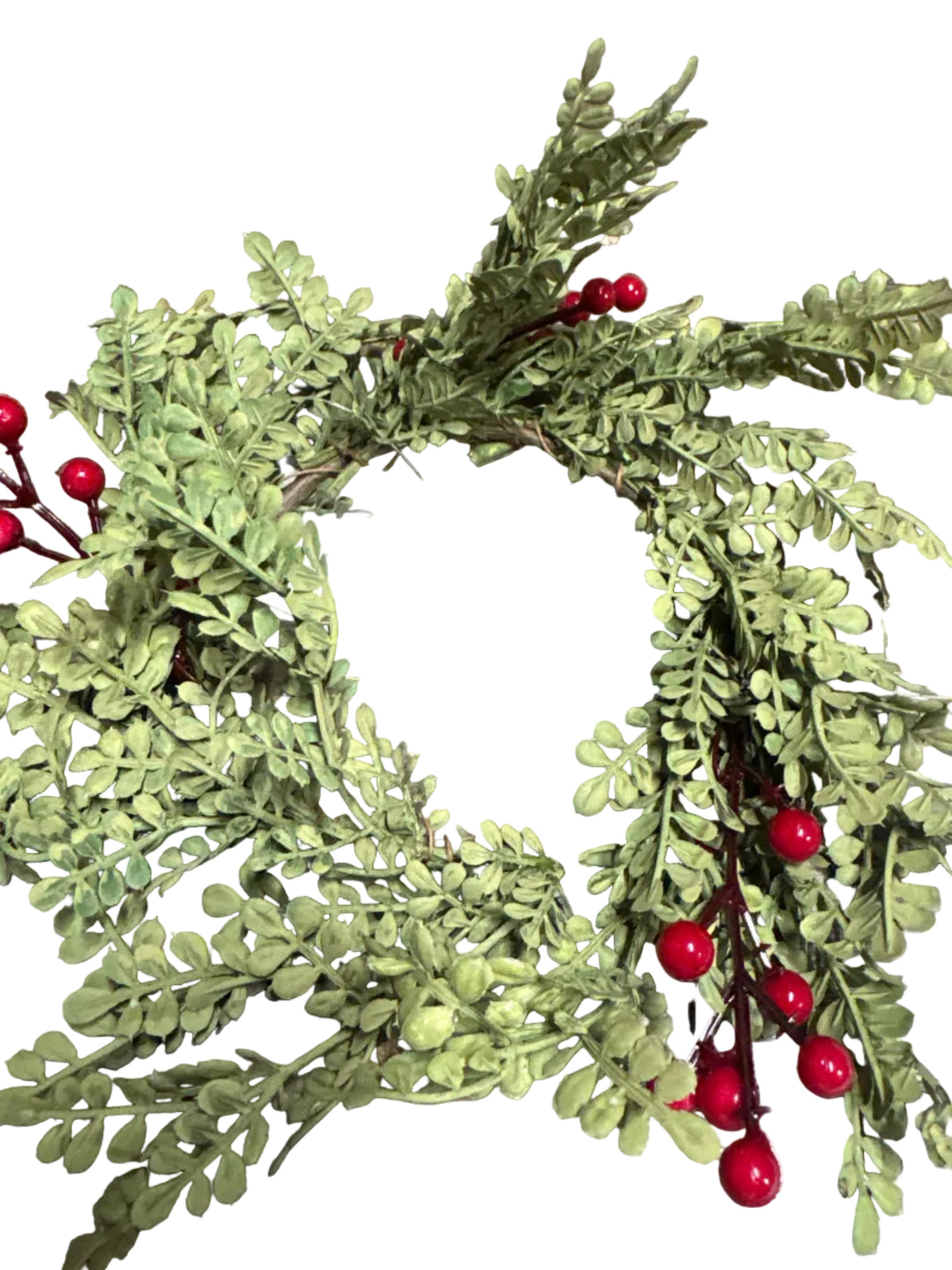Maiden Fern with Red Berry -3.5" Candle Ring