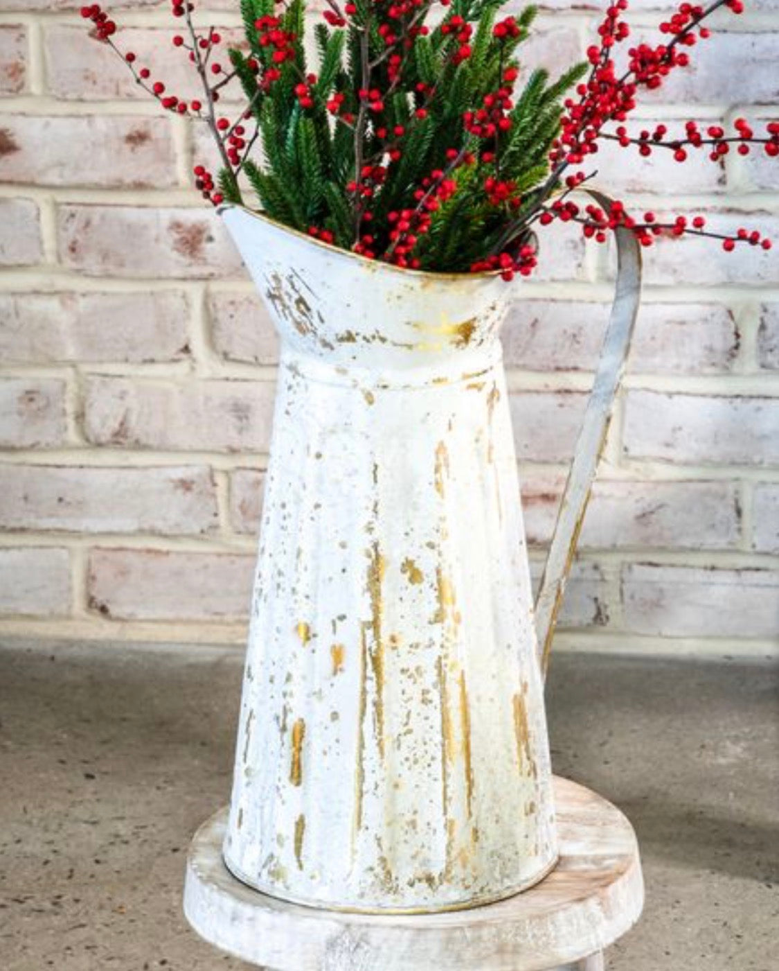 15”H Vintage White Metal Pitcher