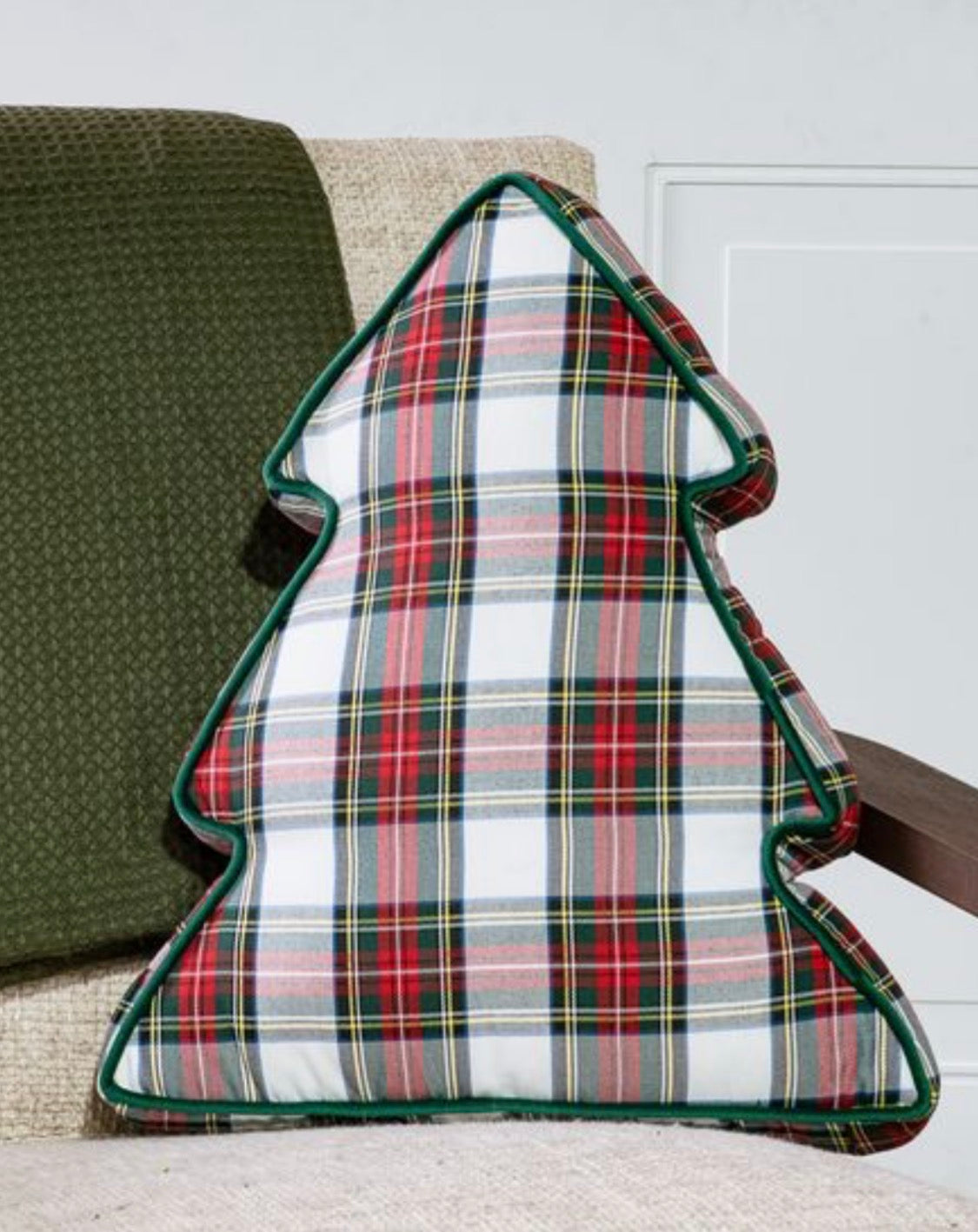 18” Tree Shaped Plaid Pillow