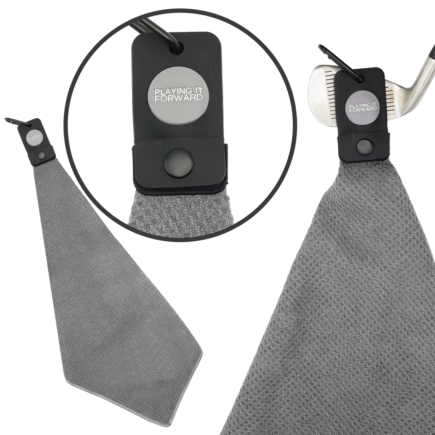 Magnetic Waffle Weave Microfiber Golf Towel with Clip - Gray