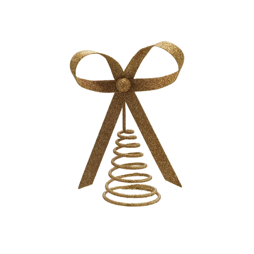 7" Gold Glitter Bow Tree Topper