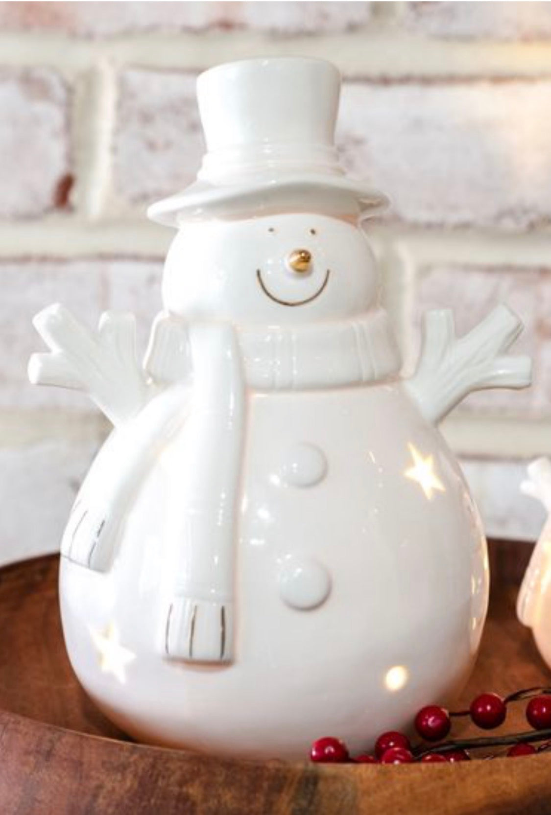 8”H LED White Happy Snowman