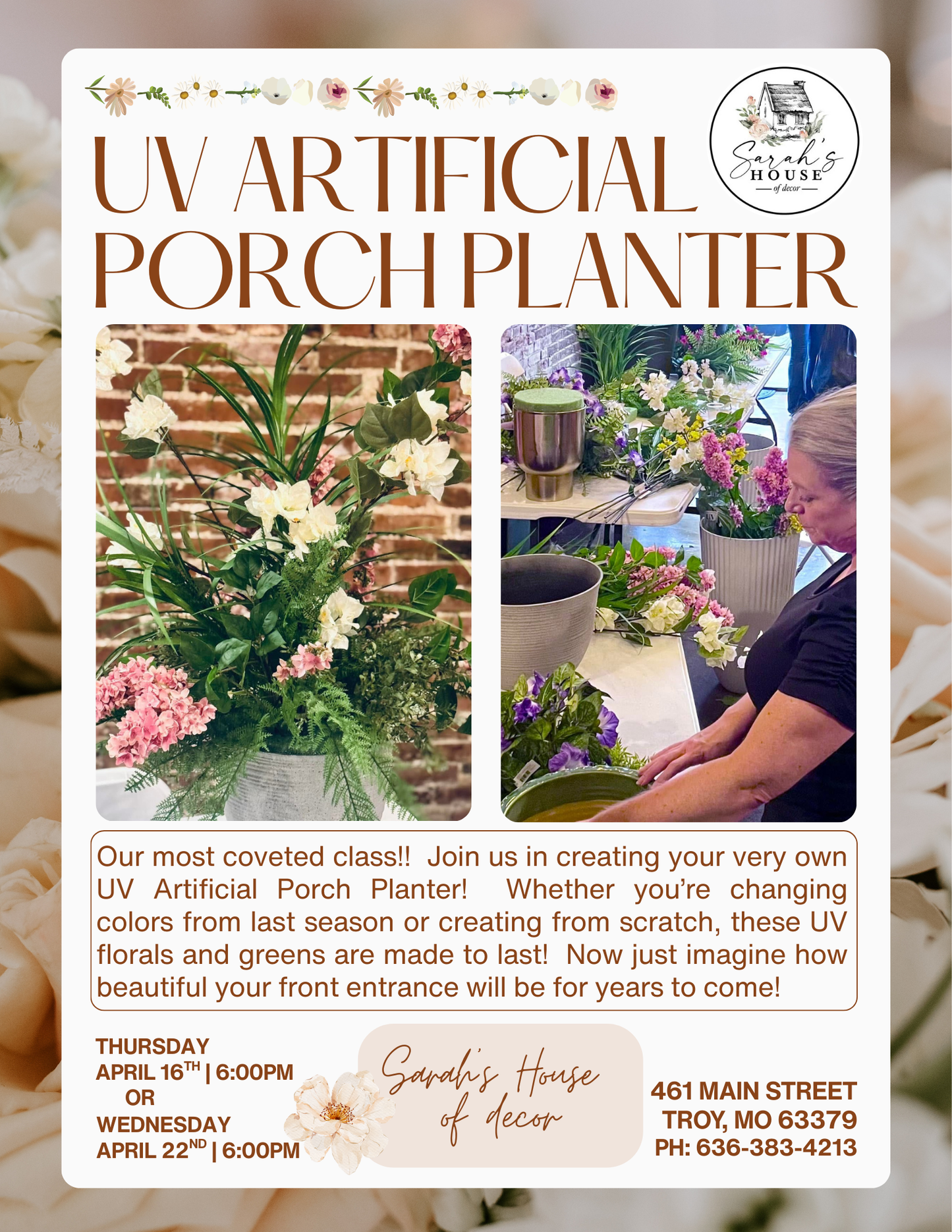 Event: UV Artificial Porch Planter Workshop APRIL 16th 6pm