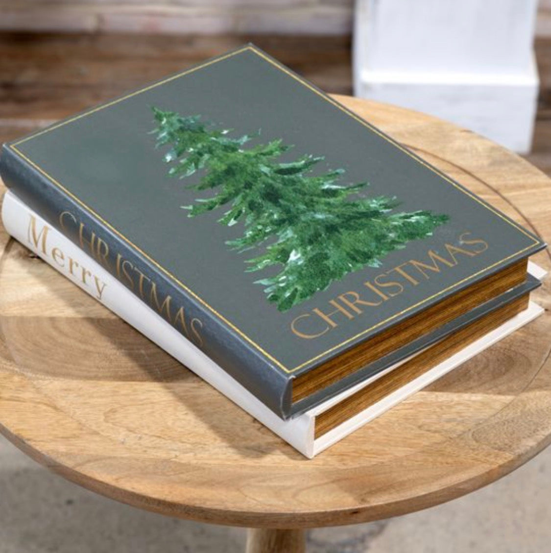 13.25" MERRY CHRISTMAS STORAGE BOOK,Green Tree