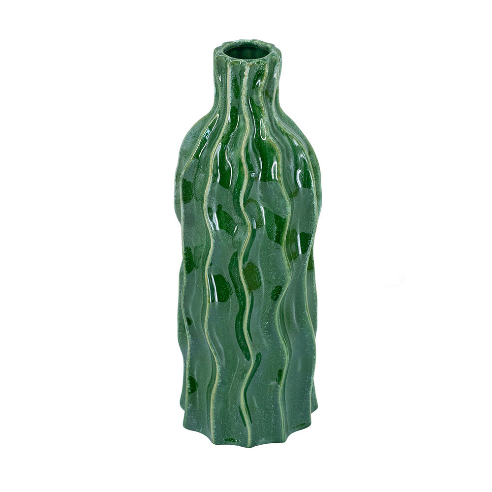 Green Wavy Ceramic Vase