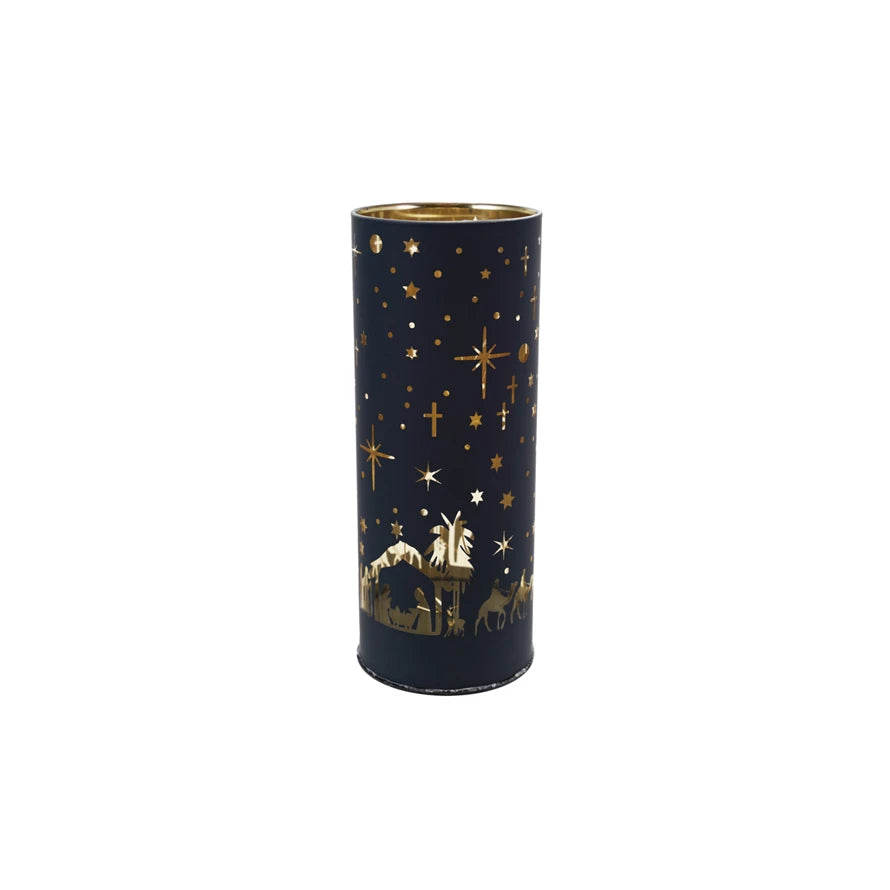 LED Light w/ Laser Etched Nativity Scene-8" (Navy and Gold)