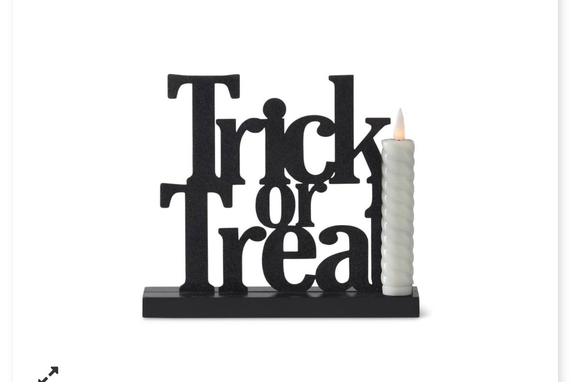 Glittered Trick or Treat Cutout w/LED Spiral Taper Candle