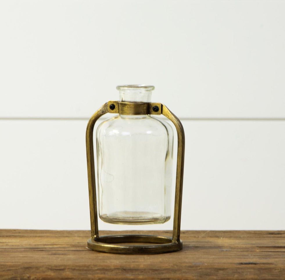 Brass and Glass Bud Vase short neck