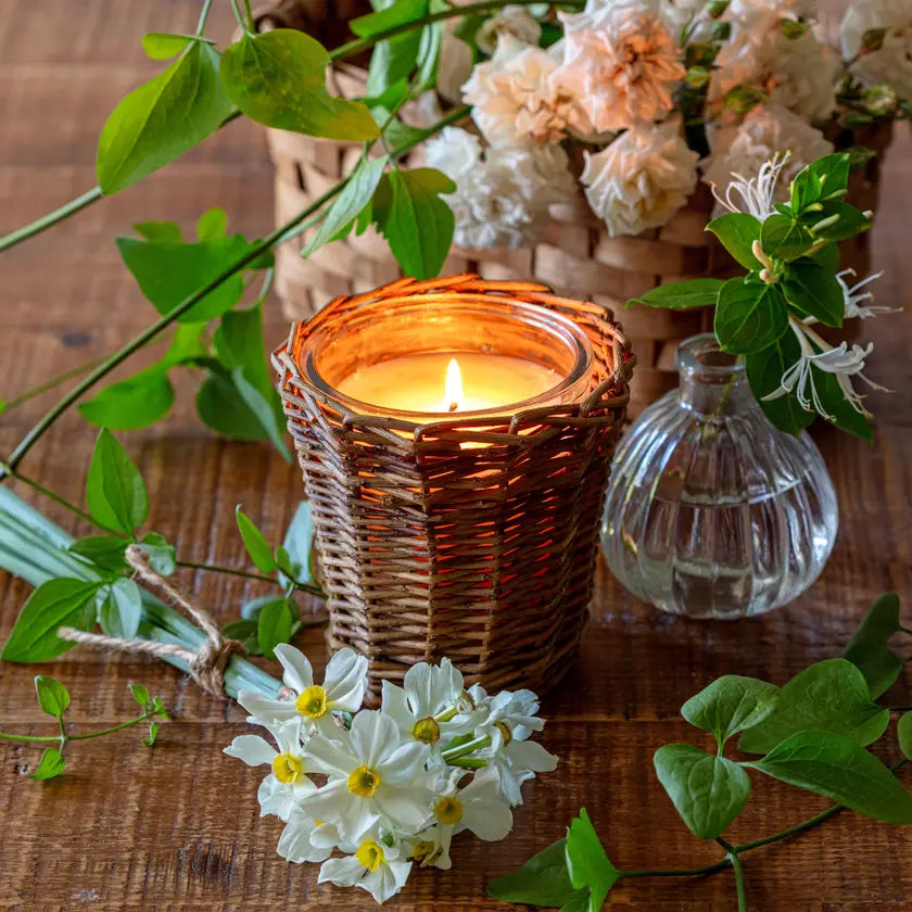 Porchview White Jonquil Wicker Candle