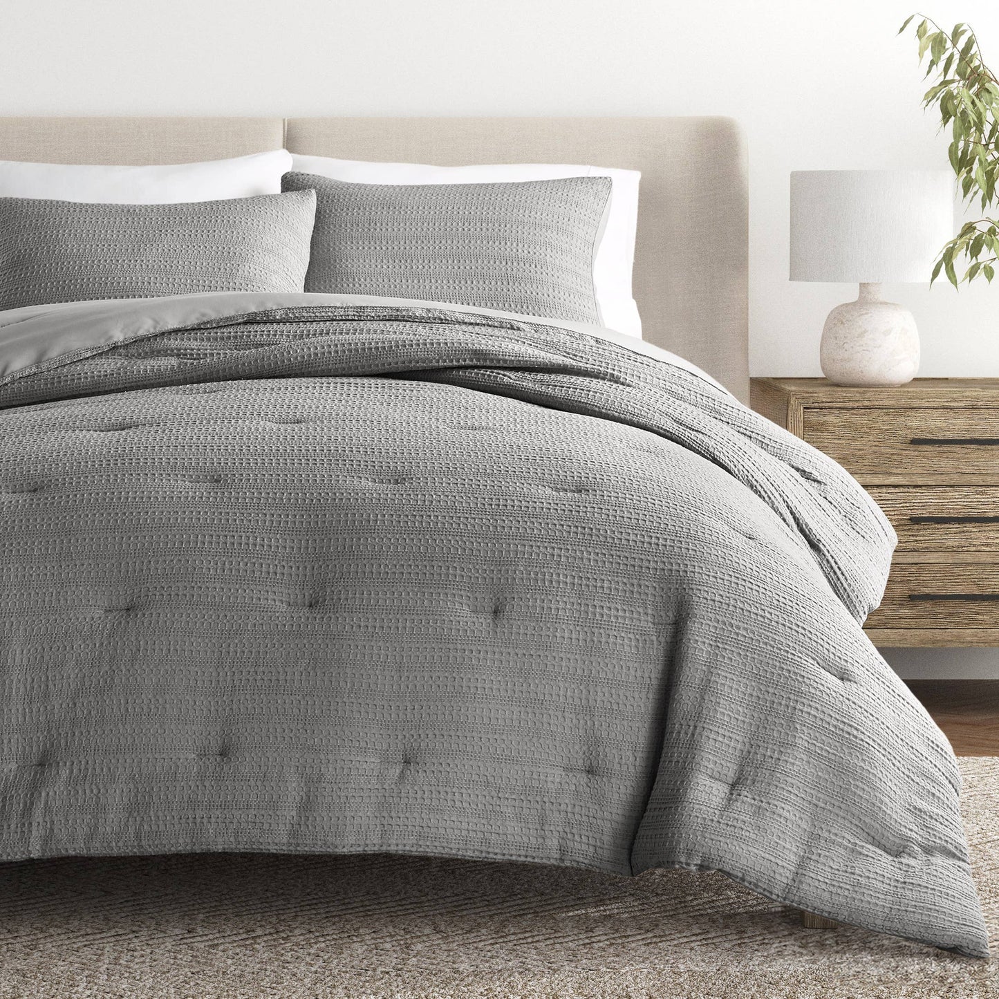 Waffle Textured 3 Piece Down Alternative Comforter Set