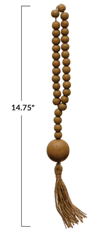 Wood Beads w/ Jute Rope Tassel, 3 Colors