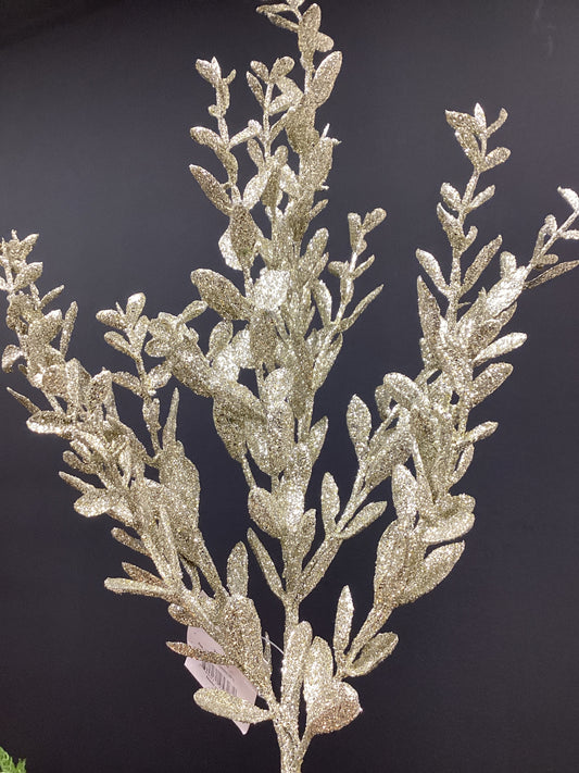 Silver glitter leaves stem