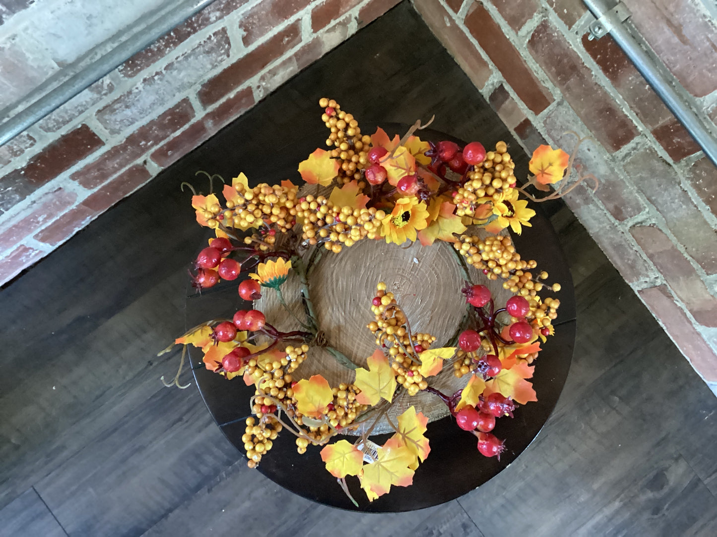 4.5” Inner Diameter Maple Candle Ring W/Berries & Sunflowers