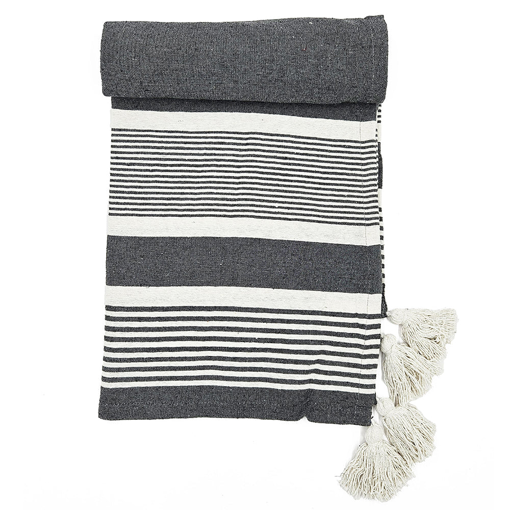 Dark Grey and White Stripe Throw