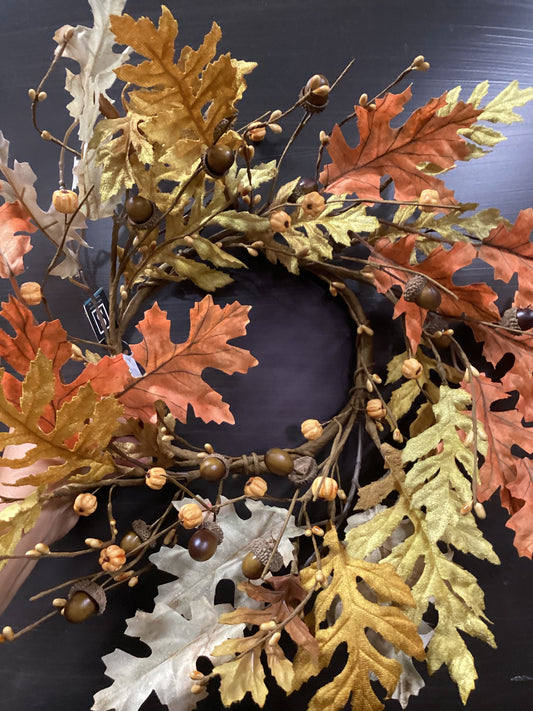 Multi Colored Oak Leaf Candle Wreath