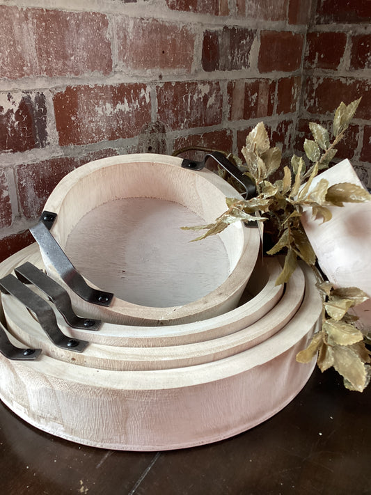 Small White Round Wood Tray