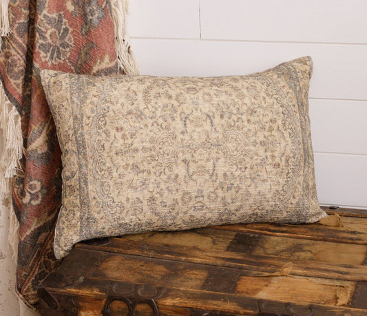 Antique Rug Slub Lumbar Pillow, Dusty Blue and Ivory (PC)