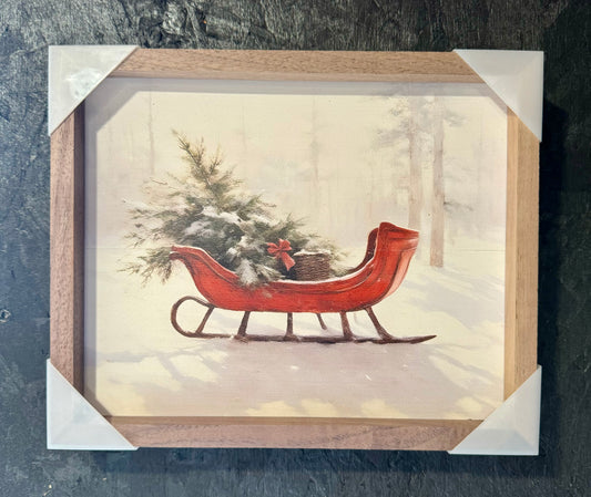 Red Christmas Sleigh 10 x 8 Framed Print