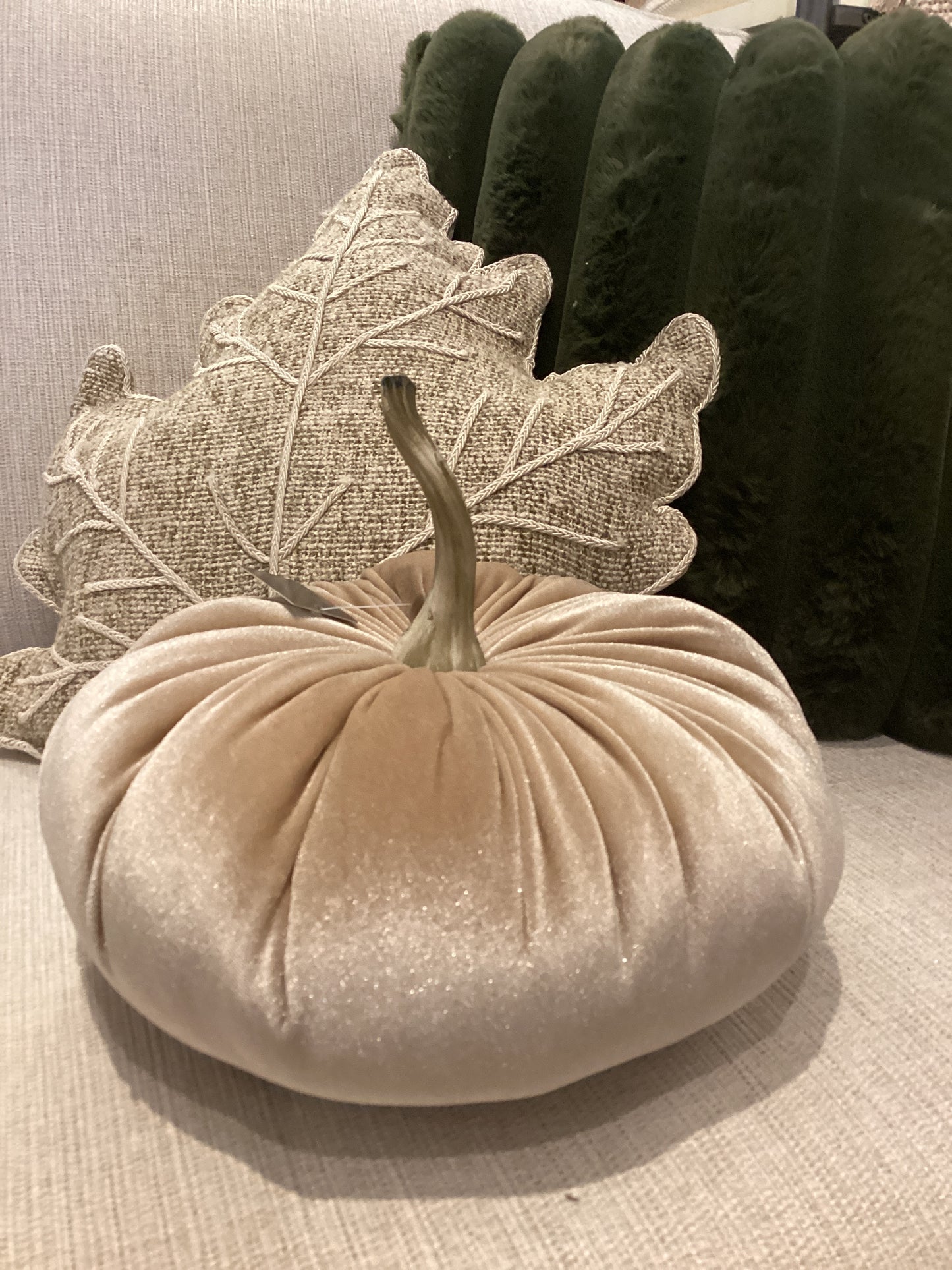 7.25”  Cream Velvet Pumpkin