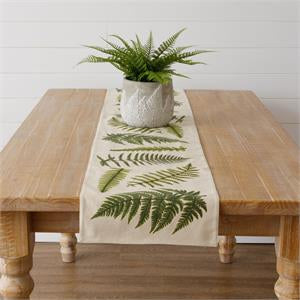Embroidered Ferns Table Runner 72”Lx13”W