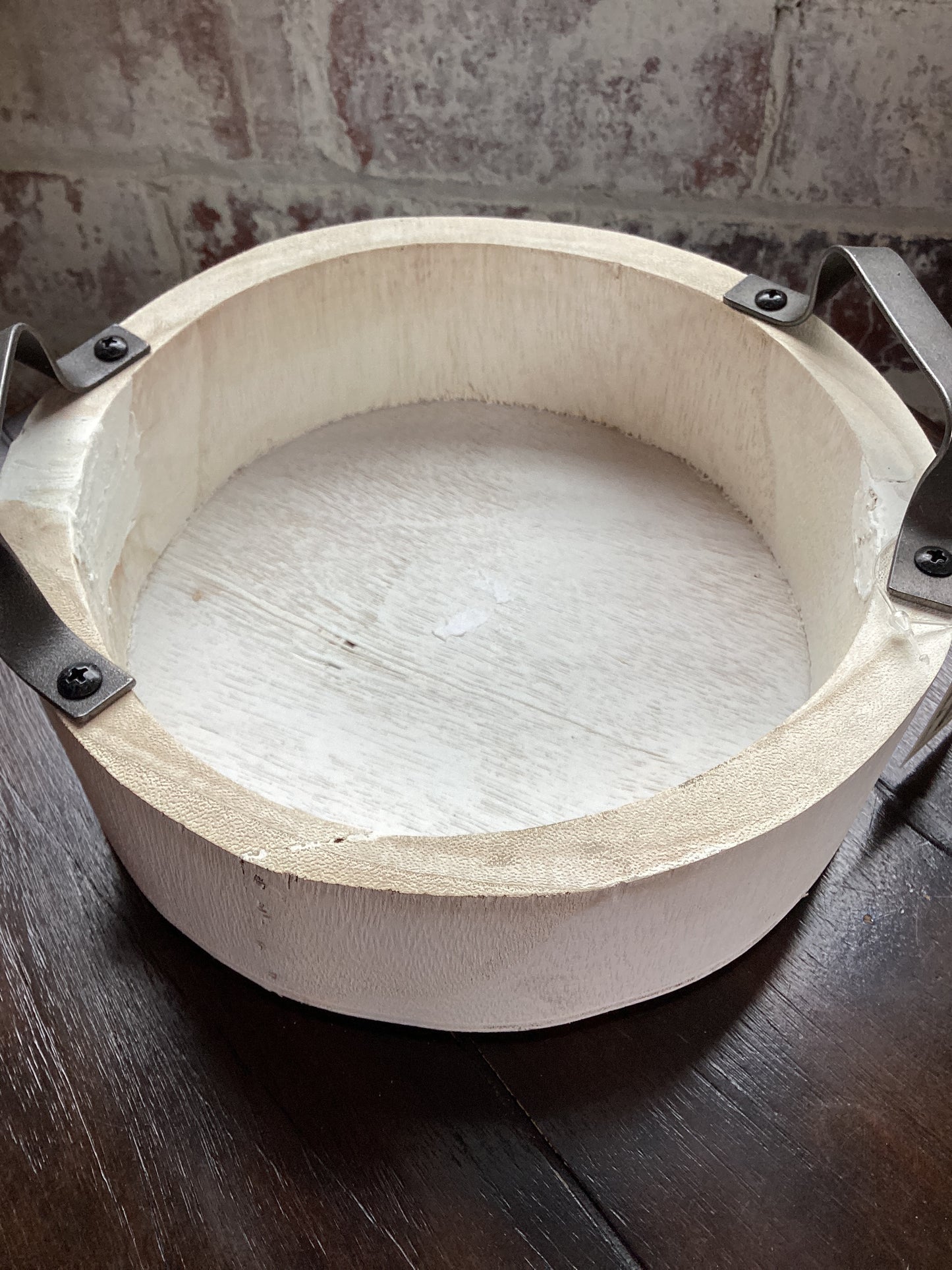 Small White Round Wood Tray