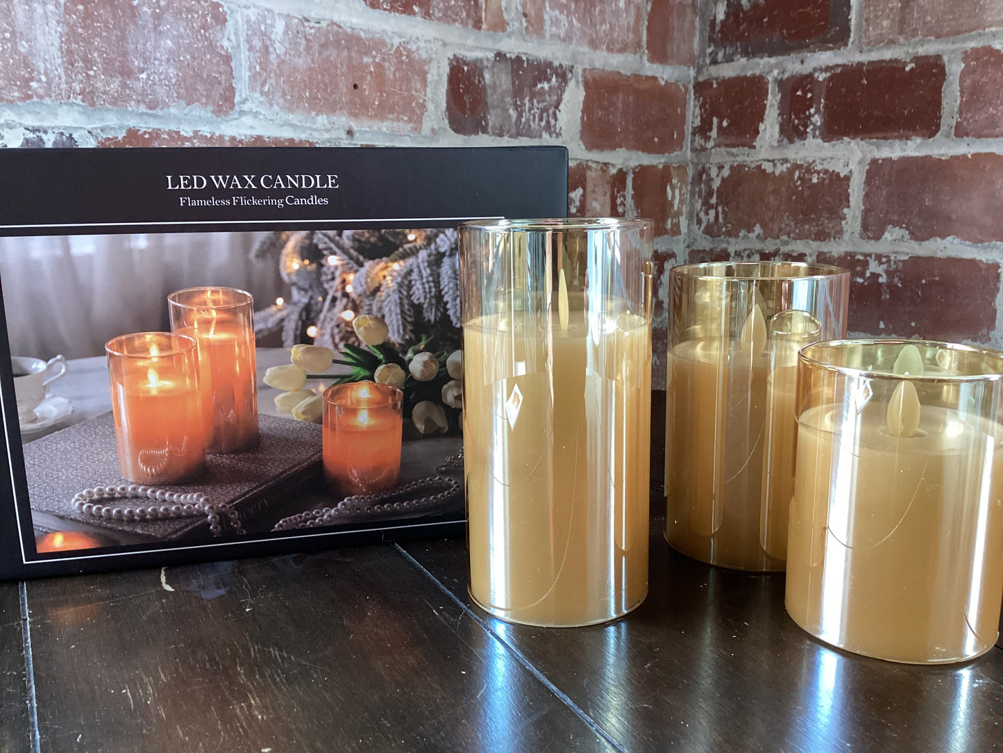 LED Wax Candle Set/3 - Amber
