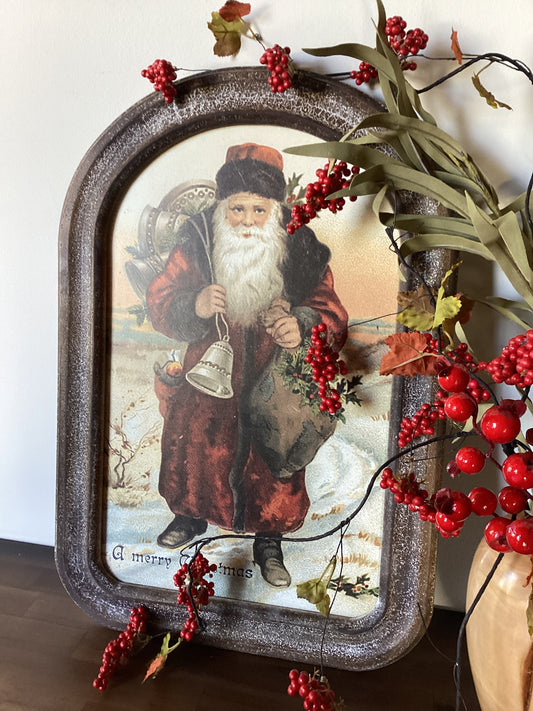 Arched Wood Framed Santa Print