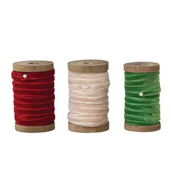 10 Yard 1/4” wide velvet ribbon on wood spool