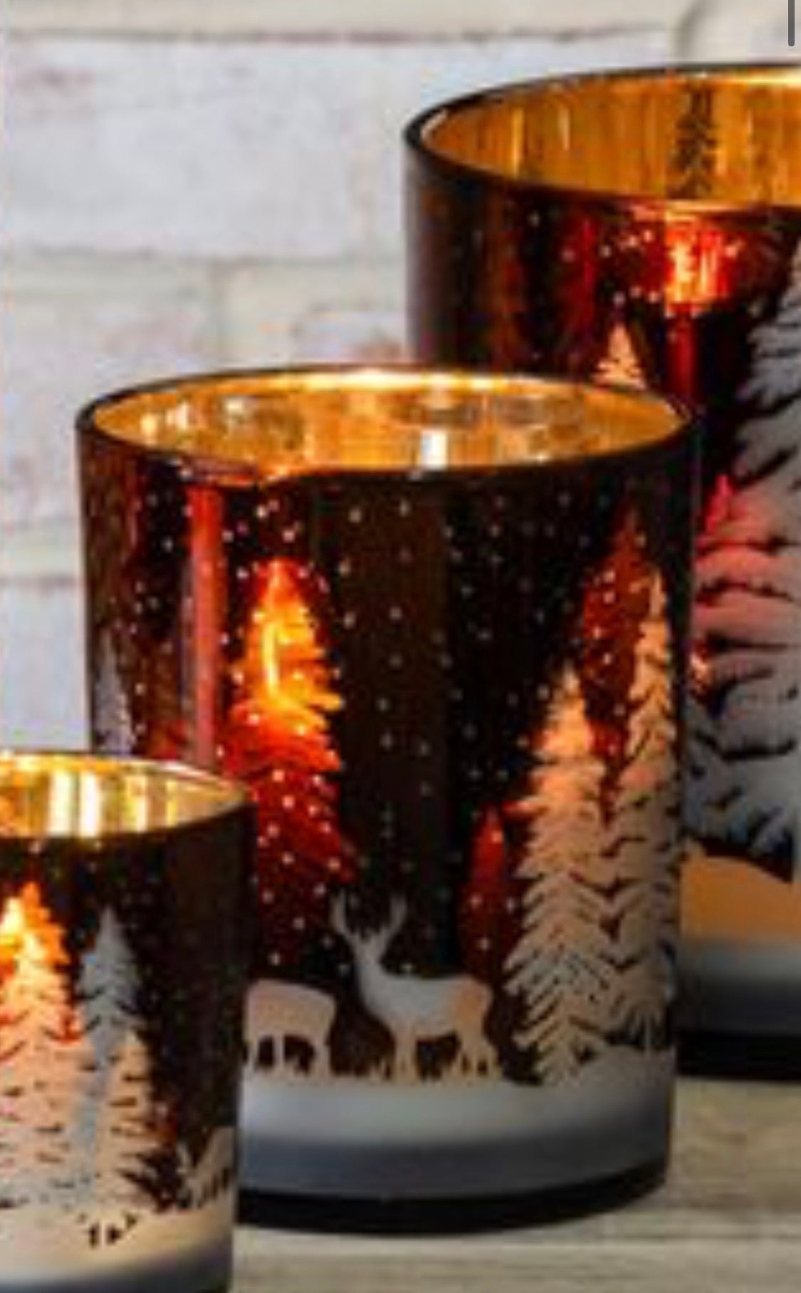 Winter Deer Scene Hurricane Candle Holder
