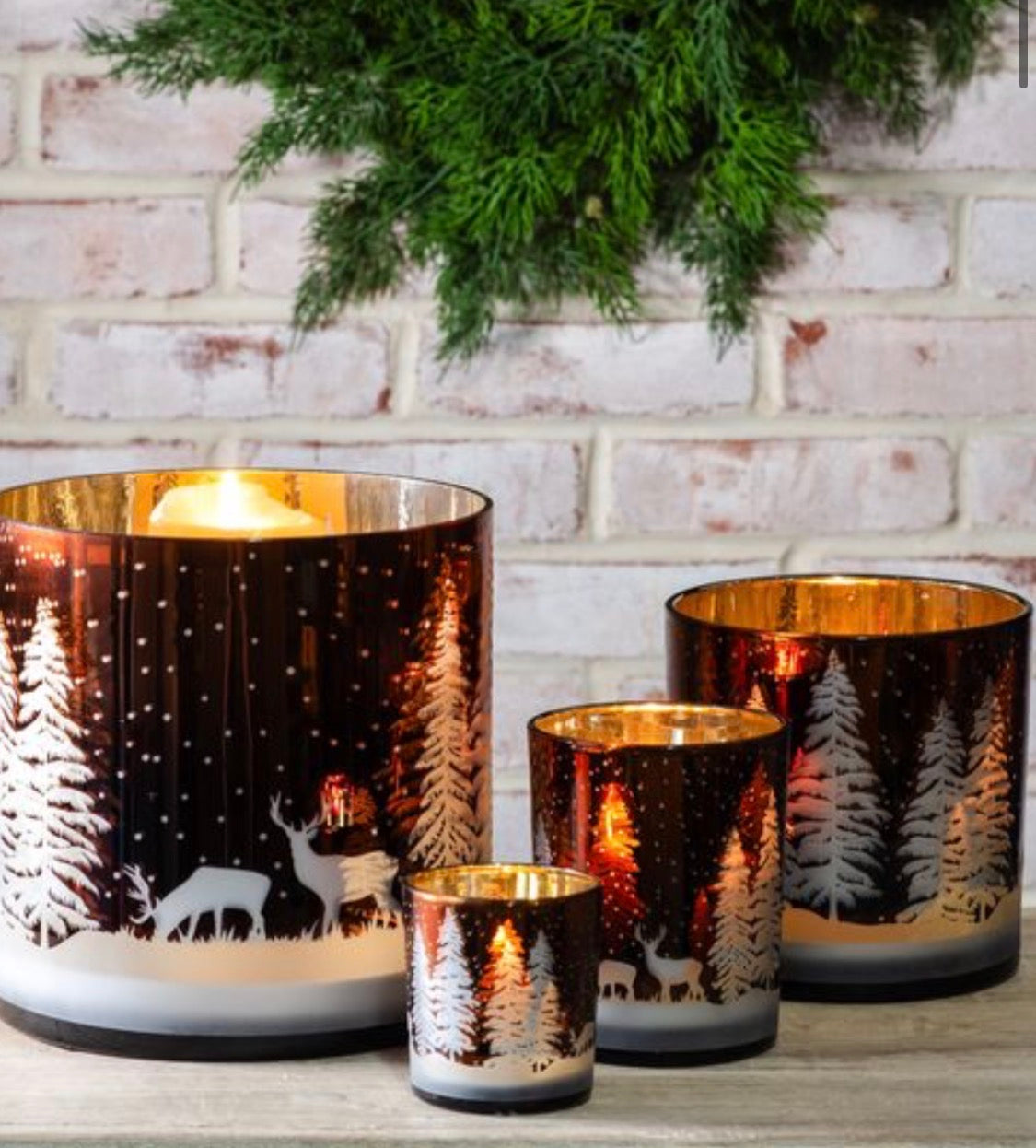 Winter Deer Scene Hurricane Candle Holder