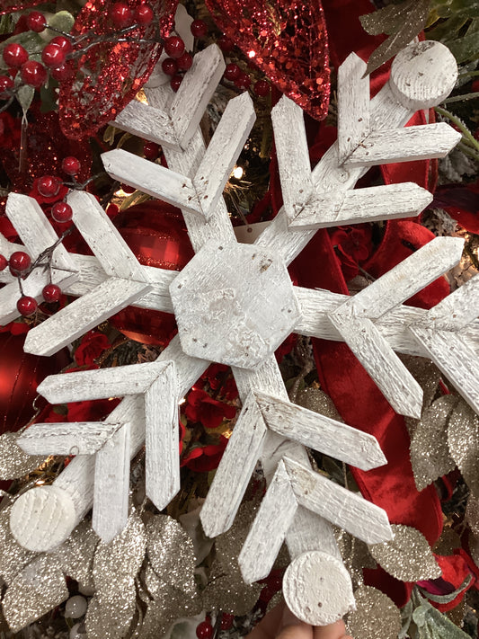 White Washed Wooden Snowflake