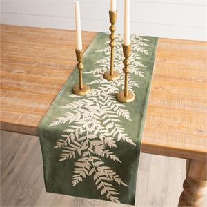 Embroidered Leafy Green Table Runner 72”Lx14”W