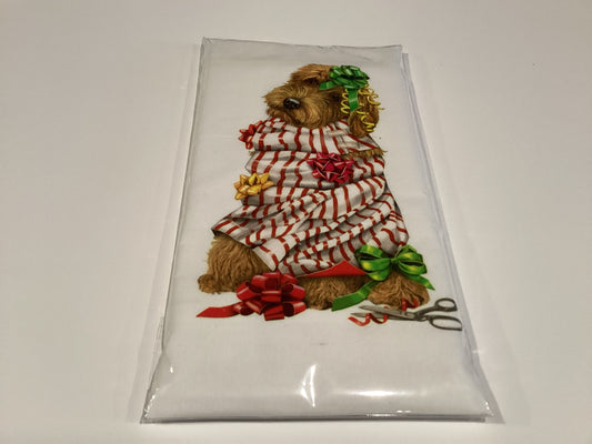 Flour Sack Kitchen Towel Wrapped Dog Gift