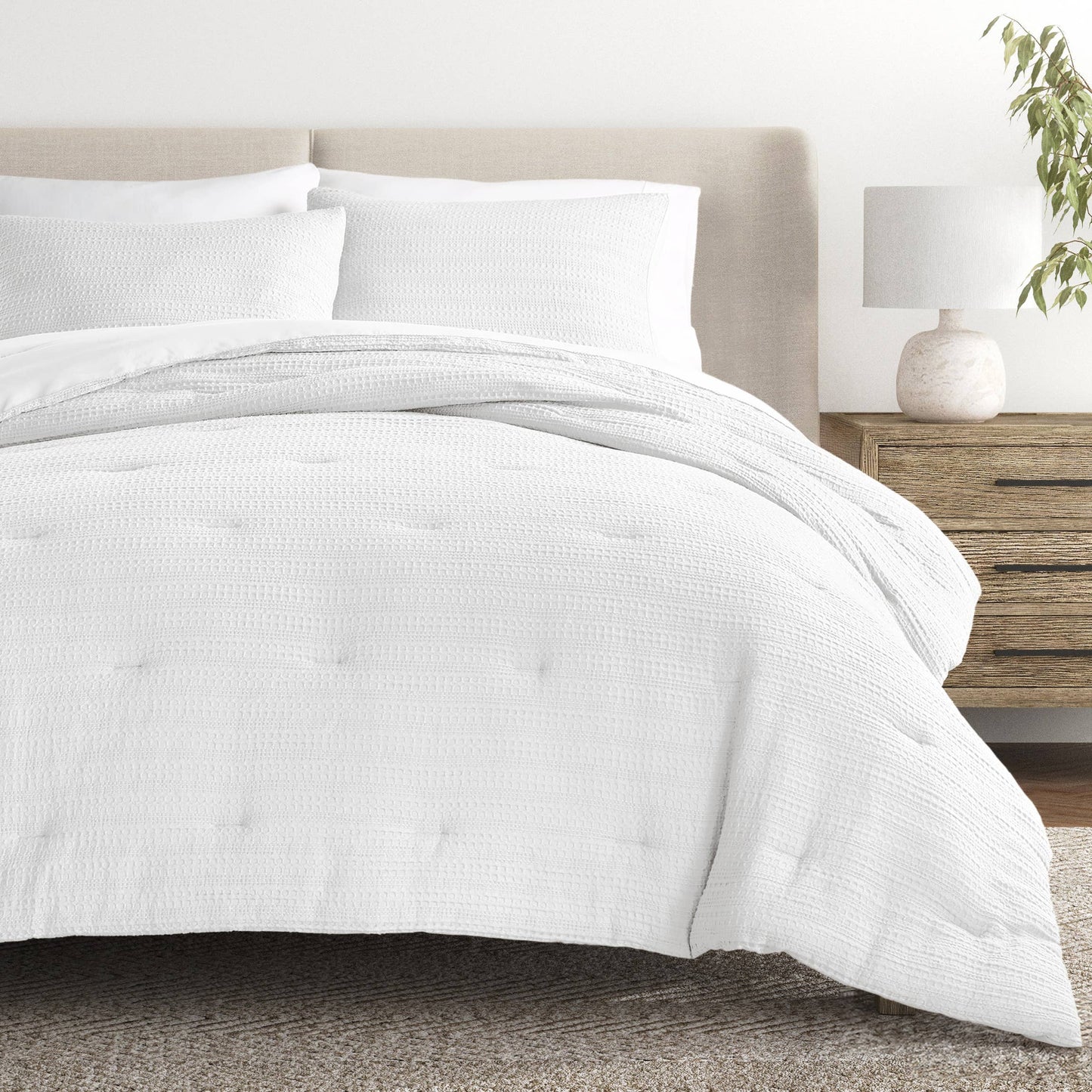 Waffle Textured 3 Piece Down Alternative Comforter Set