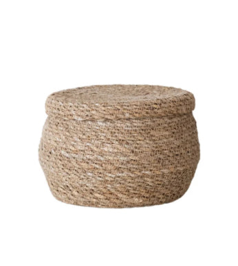Hand-Woven Seagrass Baskets with Lids, Natural