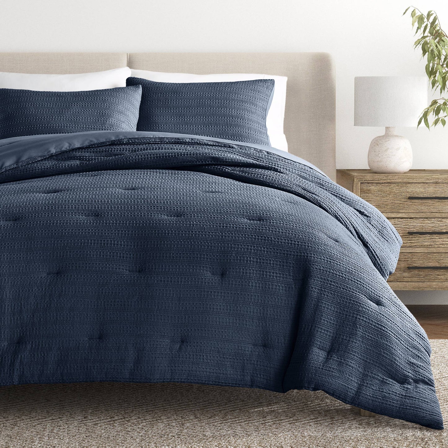 Waffle Textured 3 Piece Down Alternative Comforter Set