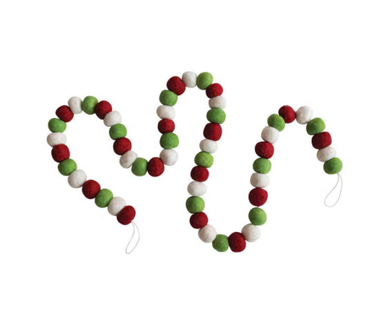 Wool Felt Ball Garland-Red,Green,Cream Mixture