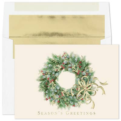 Wreath With Berries Boxed Holiday Cards