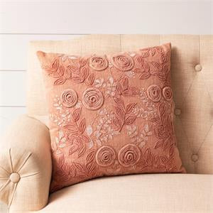 Rose Embroidered Stone Wash Pillow 18”x18”