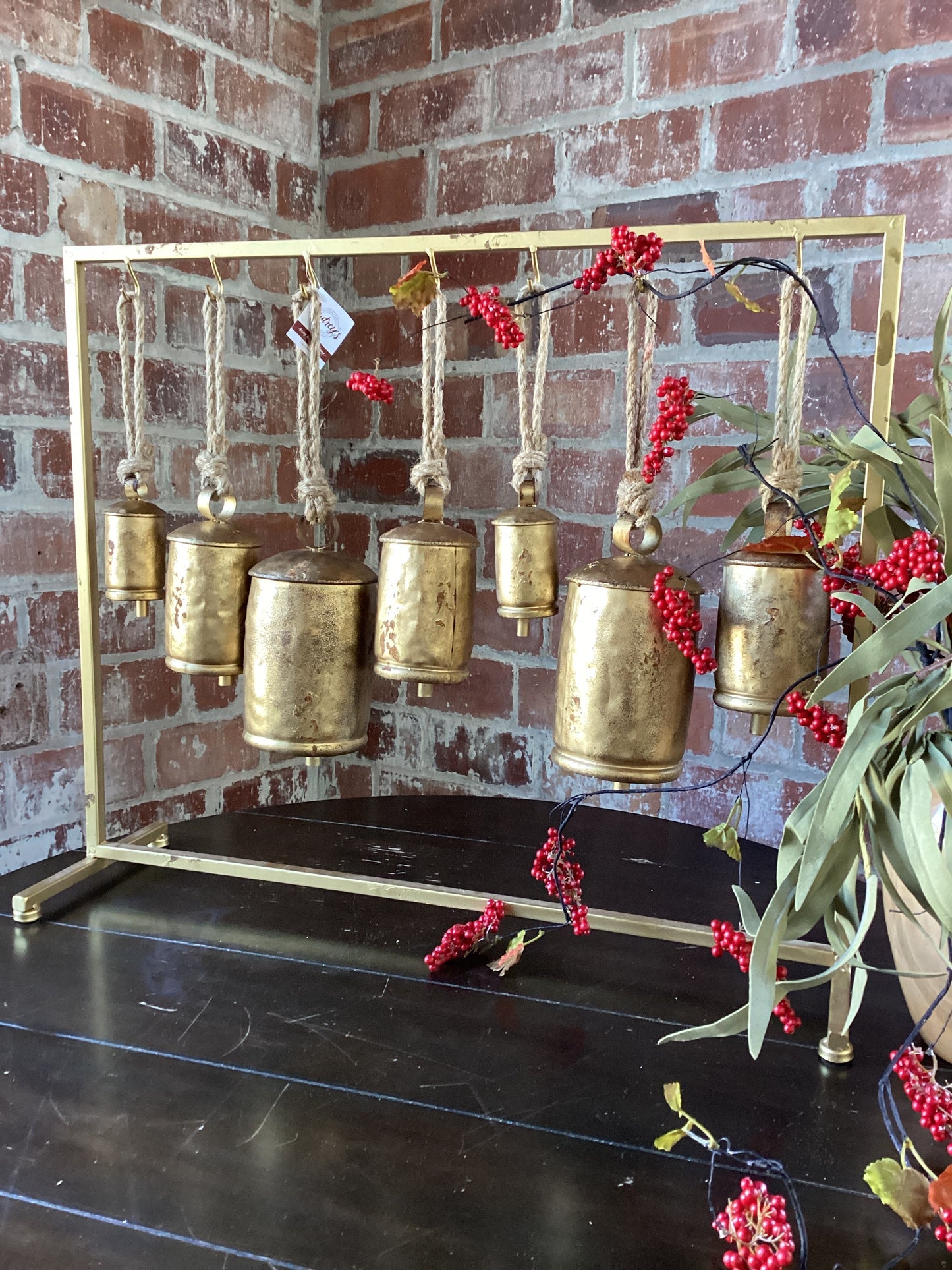 Distressed Gold Bells on Gold Metal Stand