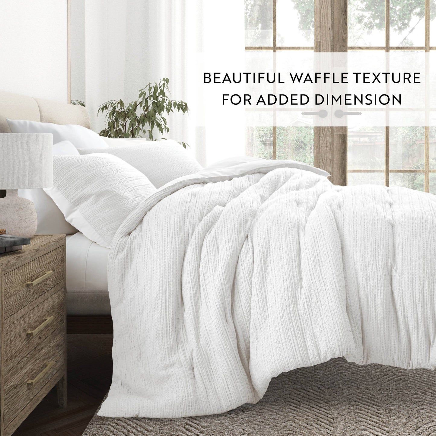 Waffle Textured 3 Piece Down Alternative Comforter Set