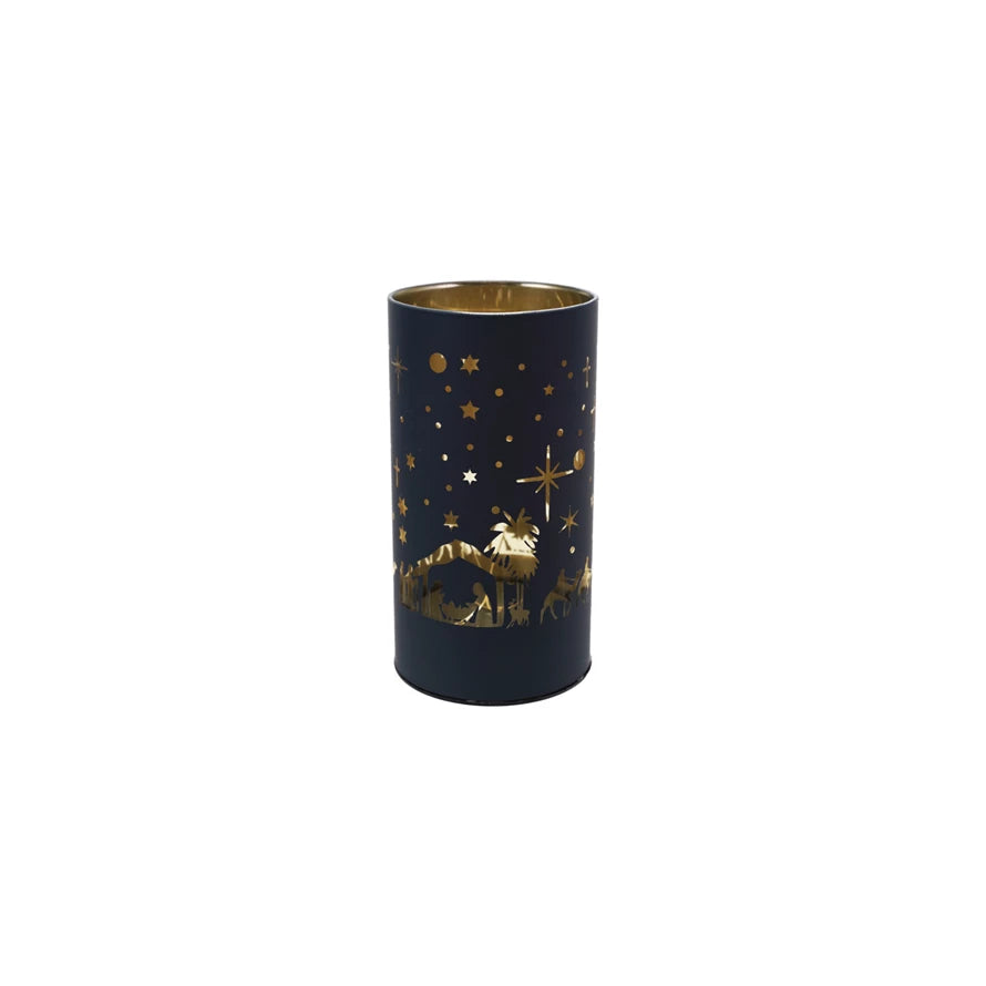 LED Light w/ Laser Etched Nativity Scene-5" (Navy and Gold)