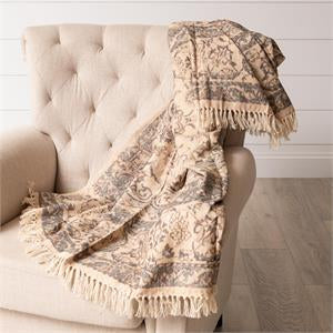 Antique Rug Slub Throw Faded Gray/Cream 50”Wx60”L