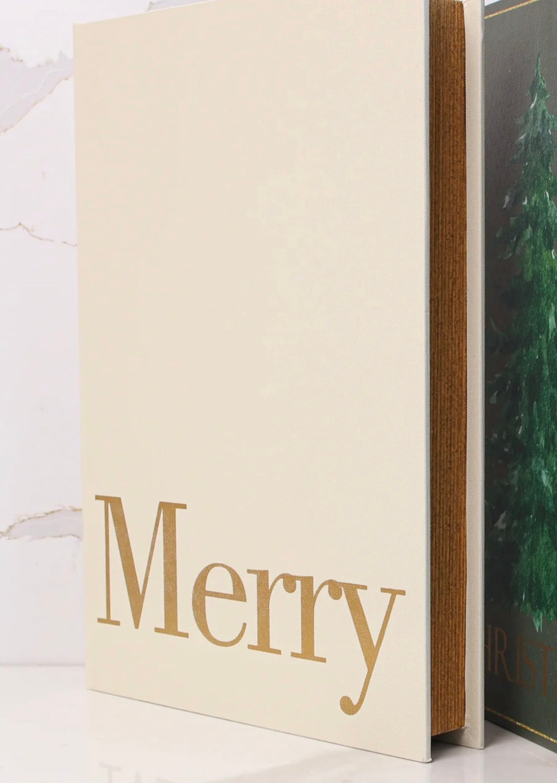 13.25" MERRY CHRISTMAS STORAGE BOOK, White Merry