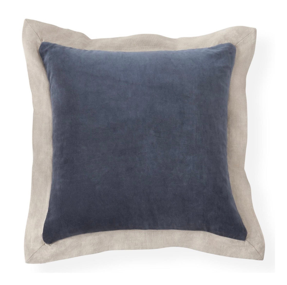 20" Navy Velvet Pillow with Beige Trim