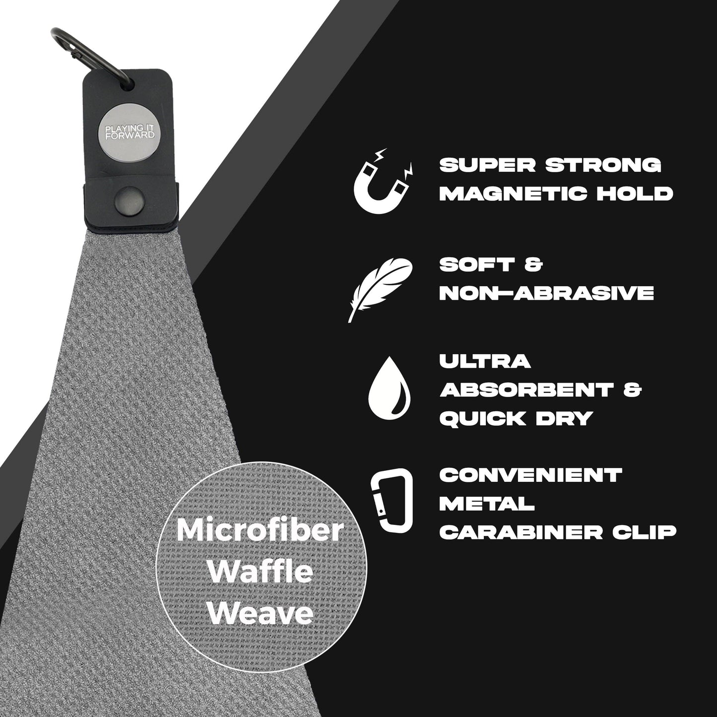 Magnetic Waffle Weave Microfiber Golf Towel with Clip - Gray