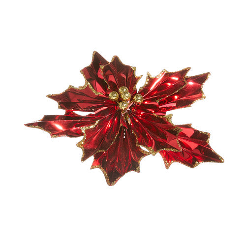 Red Foil Poinsettias Clip-On Ornament-8"