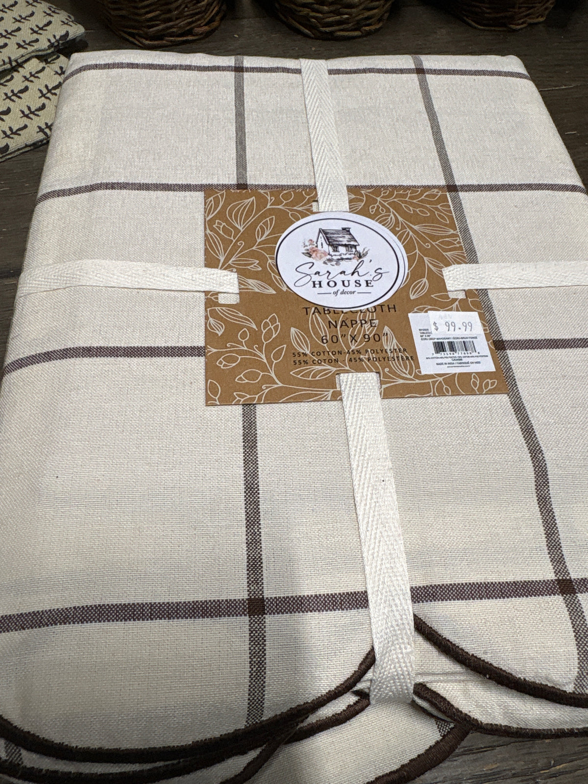 Chocolate and Cream Scallop Edge 60 x 90" Tablecloth