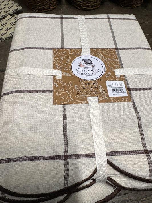 Chocolate and Cream Scallop Edge 60 x 90" Tablecloth