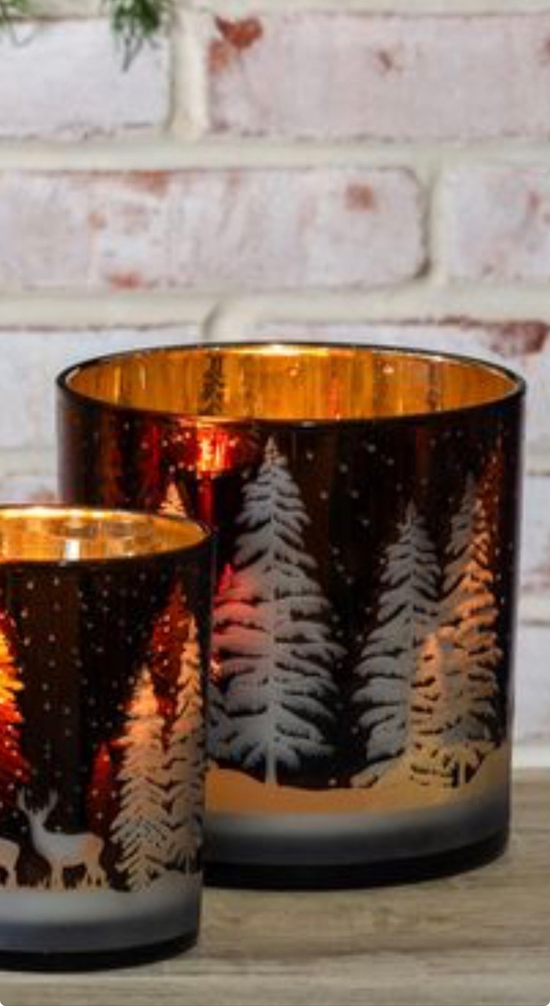Winter Deer Scene Hurricane Candle Holder